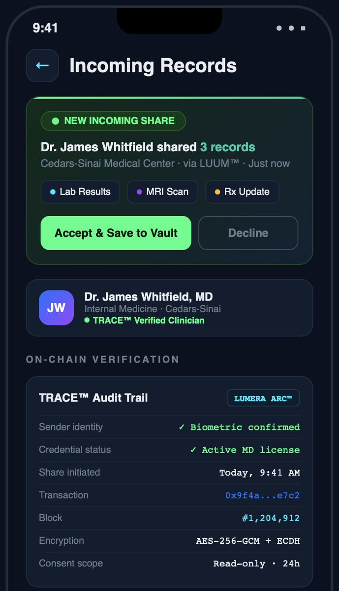 LURbyLumera's tweet photo. Lock™ Medical Wallet

Ingest
Custody
Proof
Attribution
Sharing, both directions. 

Unlike anything else. Coming very soon. 
App Store and Google Play https://t.co/zpssWzs76n