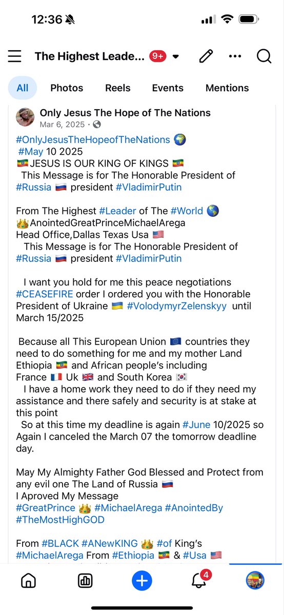 ONEHOMEPARTY's tweet photo. ✝️ Only #Jesus The #Hope of The #Nations🇪🇹🌎✝️
The #Highest Leader of The #World 🌎 
This Message is for The Honorable President of #Russia 🇷🇺 president #VladimirPutin 
 May My Father God protect the land of ❤️ 🇷🇺💚 from any evil ones &amp; giving U victory 🏆 against all U enemies🌎 https://t.co/260zMktTJf