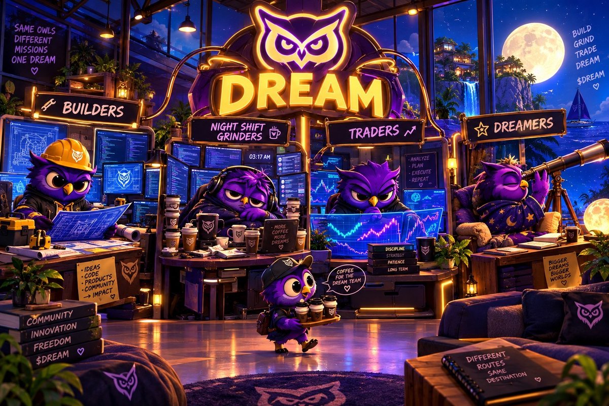 DreamCoinsSol's tweet photo. GM $Dreamers 💜🦉

Another day, another step forward.

$DREAM is built around the people who show up, contribute, and keep the community moving. Every voice matters, every contribution counts, and every Dreamer has a part to play.

If you’re still here, drop a 💜 and let the community know you’re locked in.

Let’s keep building together. 🌙
GM, $Dreamers.