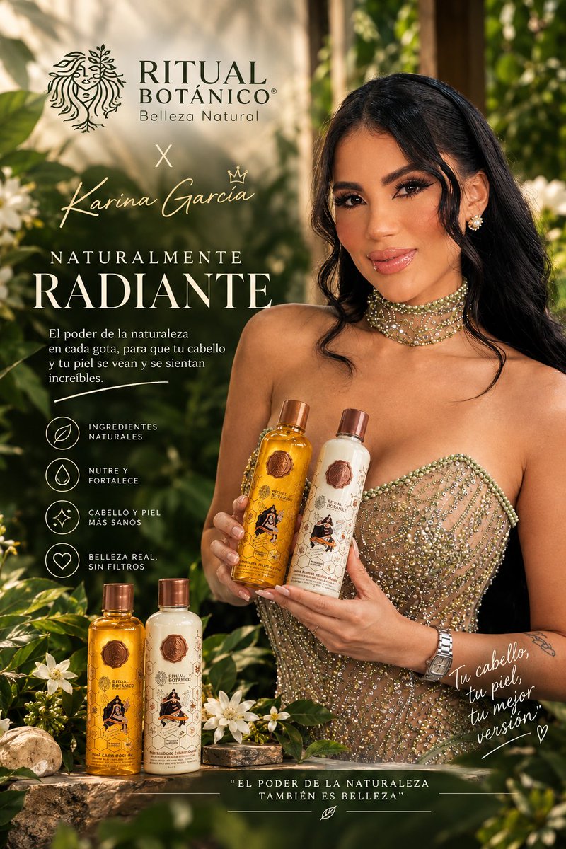 KariVibes3's tweet photo. Karina García × Ritual Botánico, una marca que apuesta por el poder de la naturaleza para cuidar nuestro cabello y nuestra piel. 💚
Porque cuando la belleza se une con ingredientes naturales, el resultado simplemente brilla. ✨ https://t.co/EGwept9RvK