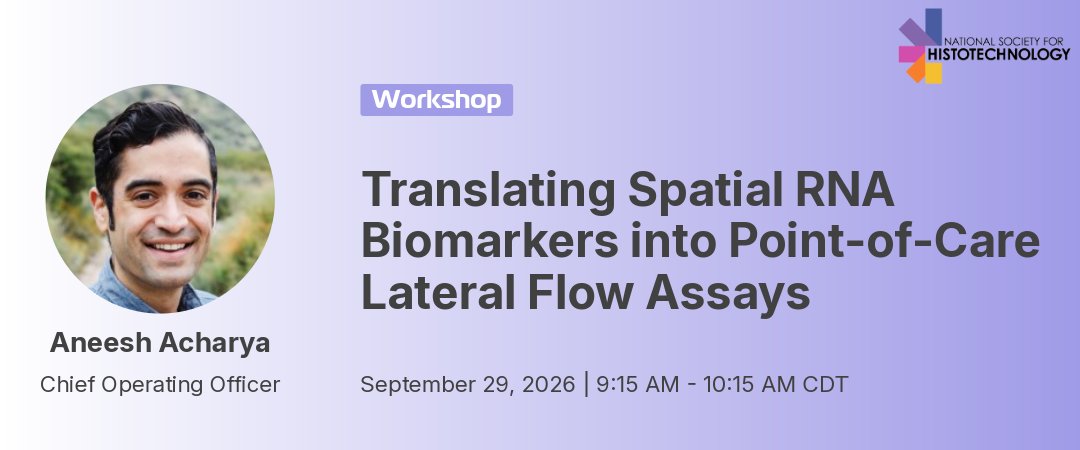 HCRimaging's tweet photo. We’re heading to the @NS4Histotech Convention this weekend!

Come say hello at Booth #620 to connect with our team and join us for our workshop, “Translating Spatial RNA Biomarkers into Point-of-Care Lateral Flow Assays,” where we’ll highlight how #HCRtechnology can be adapted for lateral flow detection. 

🗓️ Sept. 29
🕤 9:15–10:15 AM