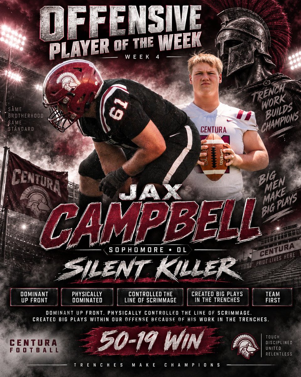 CenturaFB's tweet photo. The big sophomore has a habit of making sure no one that he faces forgets him. Paving the way with physical play, he's a player to keep your eyes on! https://t.co/8iYh6wRDAN