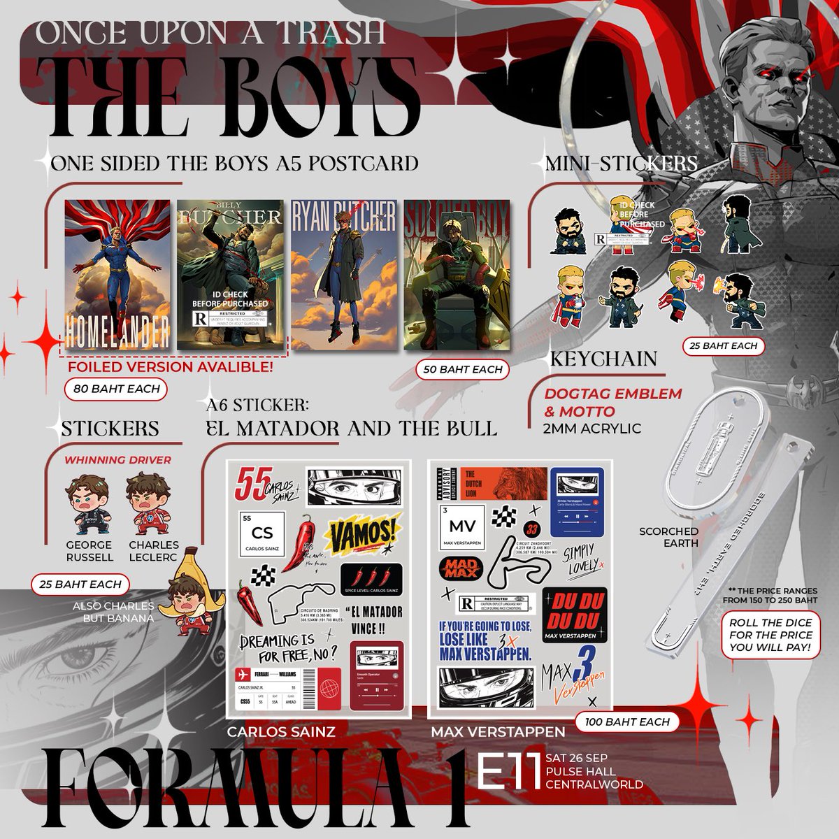VagabondPGNO's tweet photo. #Moviescnv2026 RT Appreciated! 

   🐉 E11: Once Upon a Trash
   📍Movies Carnival 2026 at Centralworld 7th Floor, BKK
    🗓️ SAT 26 Sep 2026 

สวัสดีค่า มาขอฝากใบเมนูชาว Once Upon a Trash บูธ E11 ในงาน Movie Carnival 2026 หน่อยนะคะ 🥺💖 

ด้อมหลักๆในบูธจะเป็น House of the Dragon, A Knight of the Seven Kingdoms, The Boys และ F1 ค่ะ แล้วก็มีด้อมอื่นอีกประปรายเช่น Starwars, Arcane, Elden Ring, Black Myth Wukong, etc. 

ยังไงก็ขอฝากผลงานของทุกคนในทีมไว้ด้วยนะคะ ���️✨ แวะมาหามาเม้าท์มอยกันได้ค่า ที่บูธจะมีบุชเชอร์และเวการ์เฝ้าบูธอยู่(?)