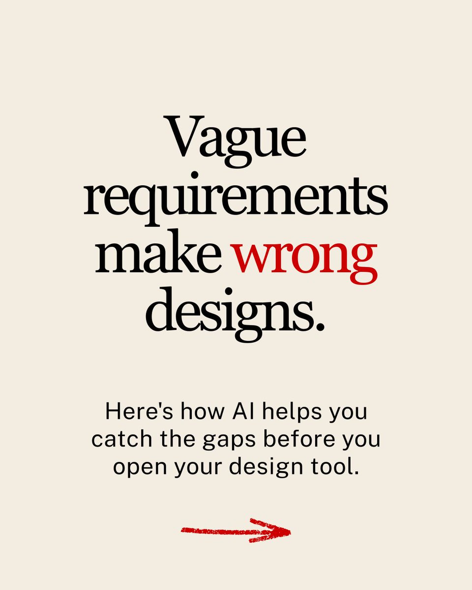 Shaunak_deo's tweet photo. Using AI for requirements gathering? Don't ask it for layouts. Ask it for gaps: unclear notes, missing users, edge cases, a one-line goal.

AI finds the gaps. People fill them.

What's one question you wish you'd asked before your last project?

#UXDesign #AI https://t.co/t0o6sy6ylE