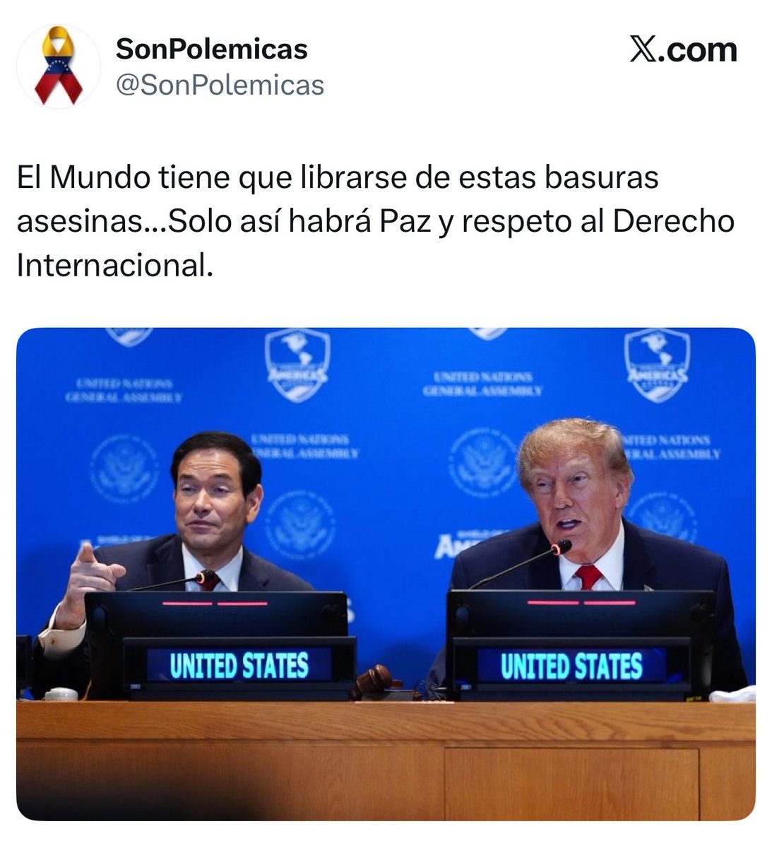 OrlvndoA's tweet photo. Cuenta chavista llama asesinos a Marco Rubio y a Donald Trump.

Pide al mundo “librarse de ellos”.

La misma cuenta celebra la reunión de Delcy con Trump. https://t.co/VUksUHmwYs