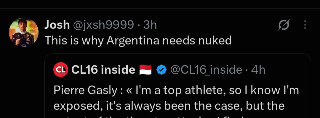 MechiPV's tweet photo. Hey @AlpineF1Team @BulletSportsMgt @F1 this is what baseless accusations generates, yet we the Argentinean receive threats that you will forbide Franco to give interviews to Argentinean media.. we are the bad ones when the french driver's comment generate this? https://t.co/shNMNa1JPi