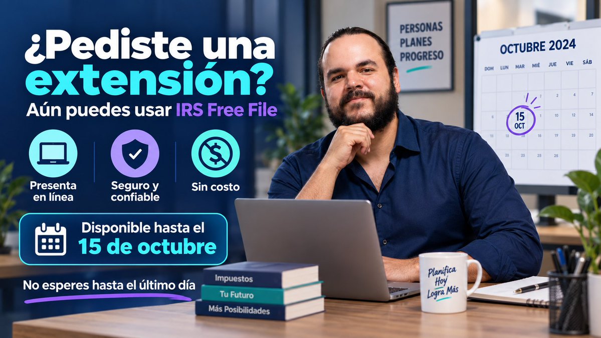 AllTax_Solution's tweet photo. 🚨 ¿Pediste una extensión para presentar tus impuestos de 2025?

No tienes que esperar hasta octubre.

📅 Fecha límite: 15 de octubre de 2026
💻 IRS Free File continúa disponible hasta esa fecha.
💰 Si tu AGI fue de $89,000 o menos, podrías calificar para preparación y presentación federal gratuita.
⚠️ Recuerda: la extensión es para presentar, no para pagar.
#IRS #TaxTips #Impuestos #TaxPreparation #TaxProfessionals

https://t.co/03uxWJabQI