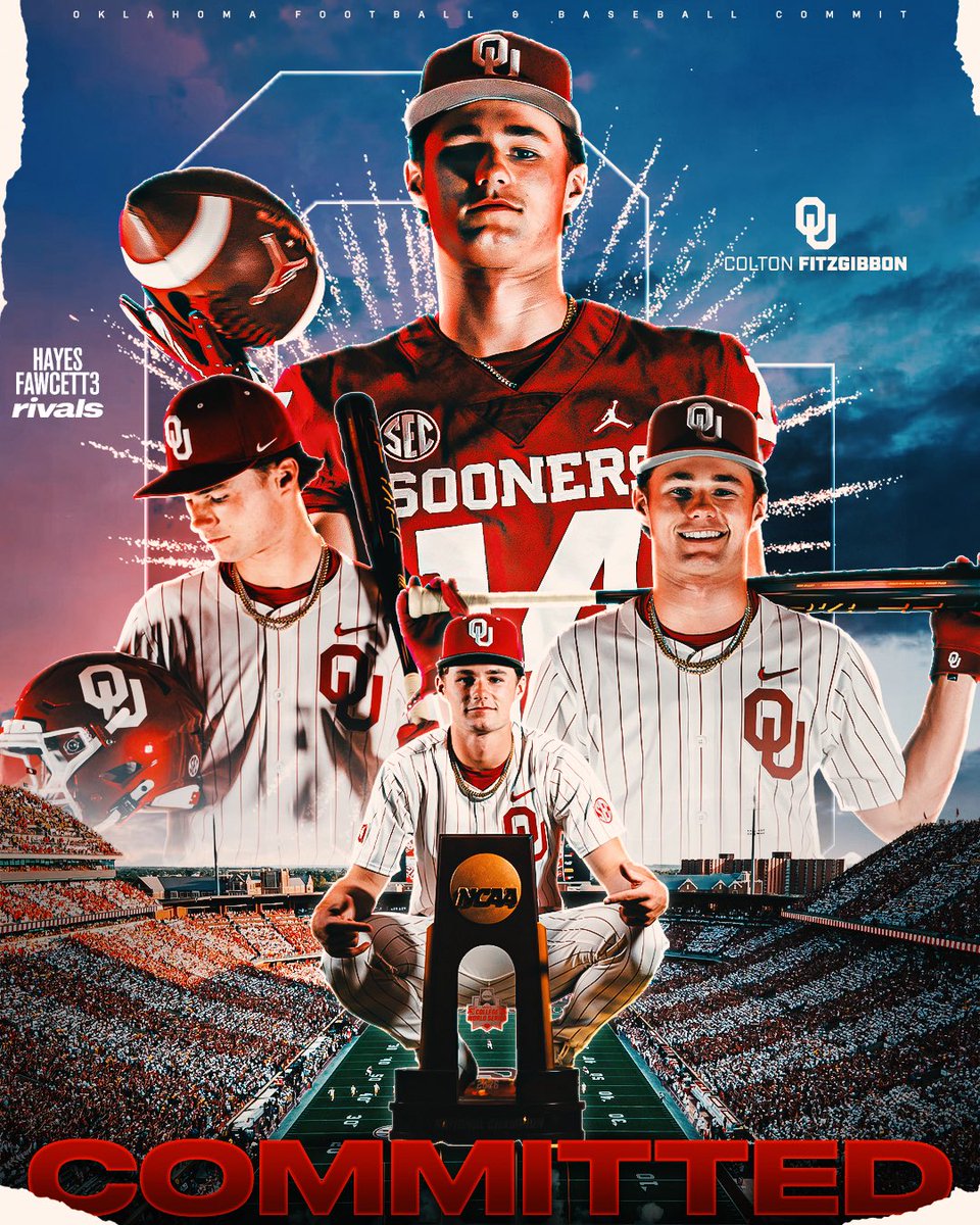 Hayesfawcett3's tweet photo. BREAKING: Class of 2028 WR and CF Colton Fitzgibbon has Committed to Oklahoma, he tells me for @Rivals

The dual-sport athlete has the fastest 60 yard dash in country with a time of 6.26

“Blessed and honored to become part of the family, Boomer Sooner!”

https://t.co/iQGqkN7UD3 https://t.co/7toj6kp9XL