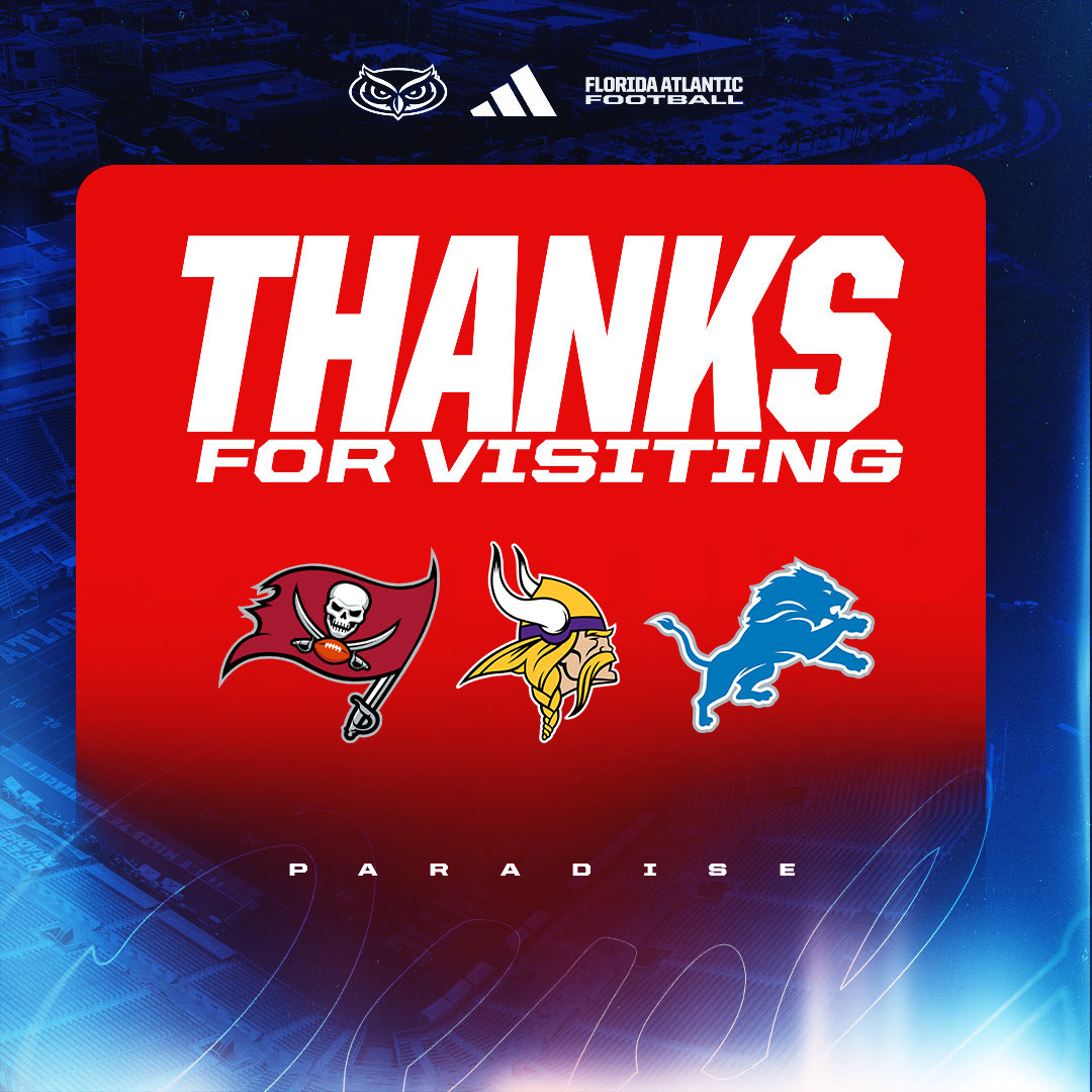 FAUFootball's tweet photo. Thanks for visiting Paradise! @Lions @Vikings @Buccaneers 

#WIP🏝️ https://t.co/kxBZfsHWN0