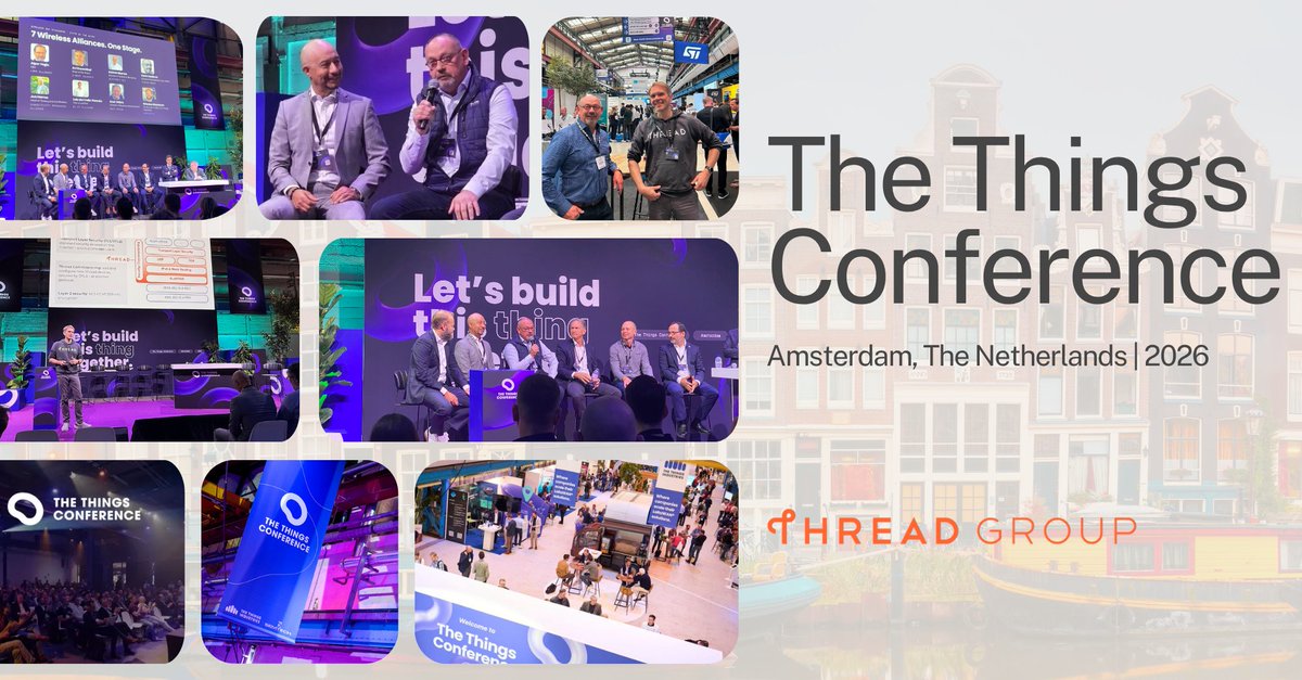 TheThreadGroup's tweet photo. That's a wrap on #TheThingsConference2026! Thank you to Henk Veldhuis &amp; Esko Dijk for the insightful talks about the benefits of Thread for #IoT device makers and how it will play a role in creating a more connected world.

To learn more, visit: https://t.co/u60CYLiQ93

#IoTEvent https://t.co/rRTuZ3WuFg