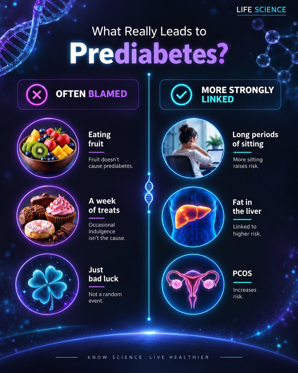LifeScience_X's tweet photo. Prediabetes isn’t usually about one “bad” food.

Rice, fruit or having something sweet now and then isn’t the whole story.

What matters more is what’s been happening over time with your weight, muscle, movement, sleep and insulin sensitivity. https://t.co/VkIHOyZI4G