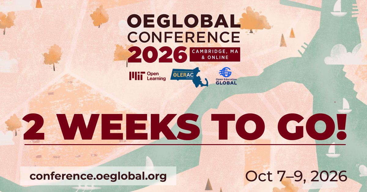 OpenEdGlobal's tweet photo. Two weeks today! #OEGlobal26 is almost here.

Online registration still open -> https://t.co/suVYt7VkAe

Program: https://t.co/yzFGCDdRBs

#OpenEducation #OER #OEGlobal26 https://t.co/eh5Wqvl5pf
