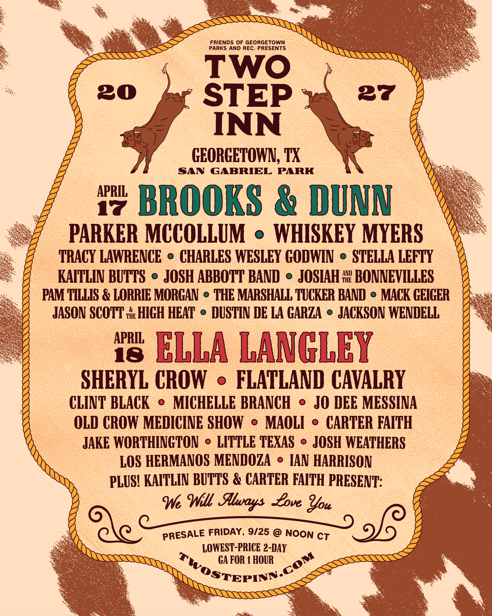 twostepinn's tweet photo. Dust off your dancin' boots 🤠

Presale is Friday, 9/25 at 12-1pm CT 👉 Sign up now for a presale passcode at https://t.co/fcPH2VuGaF to access guaranteed lowest-priced 2-Day GA Tickets for 1 HOUR ONLY.

1-Day GA and all GA+, VIP and Platinum will go on sale at the same time. https://t.co/cC0Z7eE32A