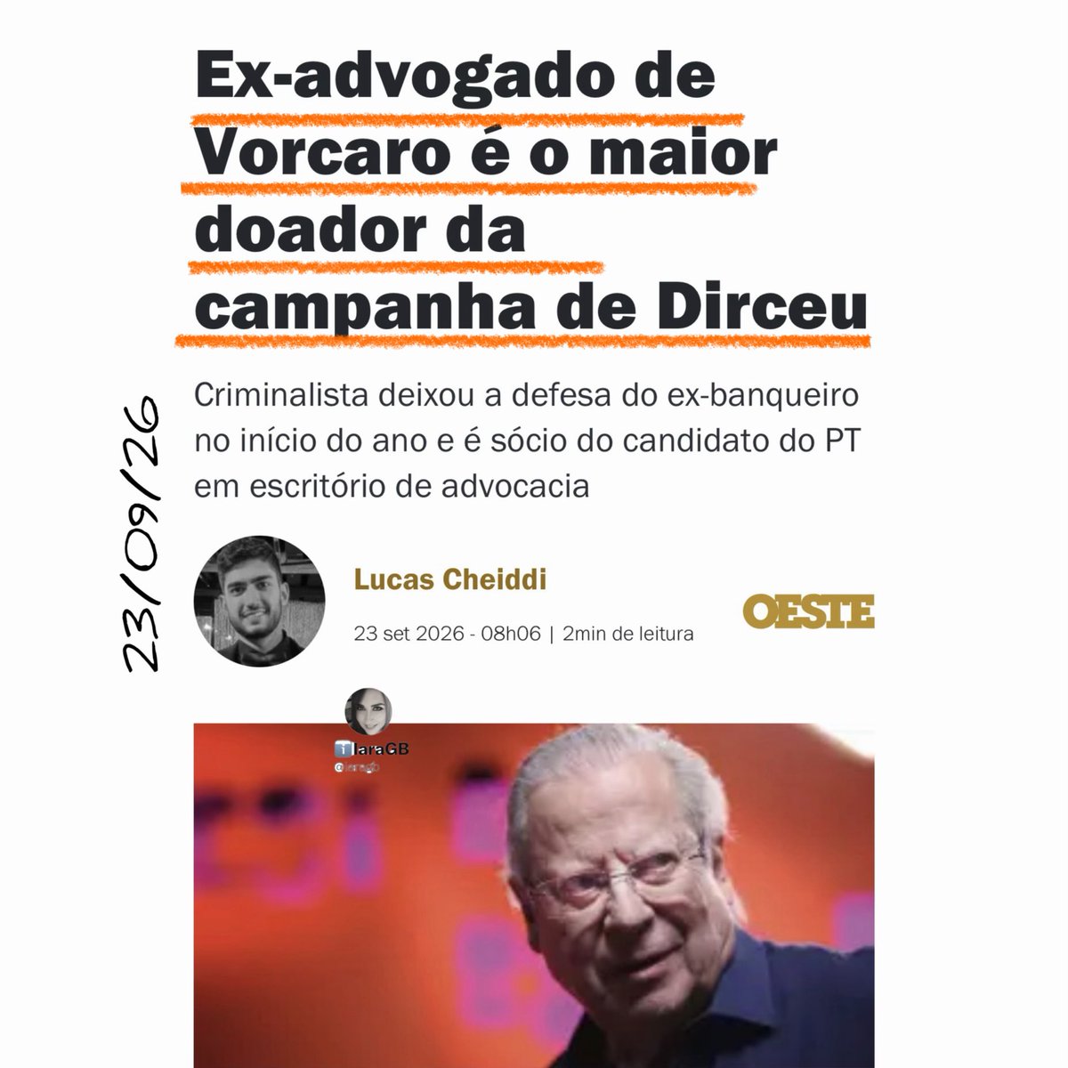 iaragb's tweet photo. Quem poderia imaginar, o ex-advogado do Vorcaro…

Reportagens informam que Roberto Podval e José Dirceu são sócios em um escritório de advocacia desde o início de 2026. https://t.co/C7tqYLpXOb