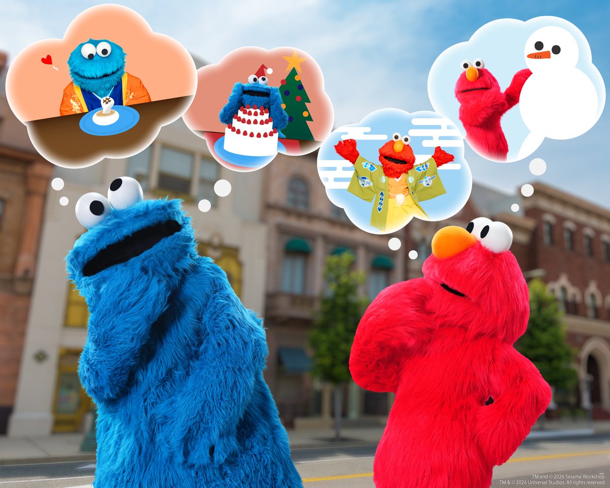 USJ_Official's tweet photo. エルモとクッキーモンスターが
何か考えているみたい... https://t.co/dLT2kfWA3U