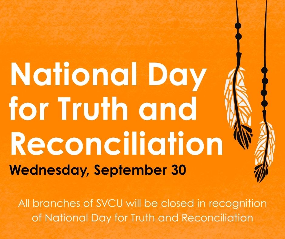 SwanValleyCU's tweet photo. September 30 is National Day for Truth and Reconciliation.

A day to honour survivors, remember the children who never returned home and reflect on the lasting impacts of residential schools.

All SVCU branches will be closed. Learn more: https://t.co/wq8FkBGYM5 https://t.co/TH0HAspaFz