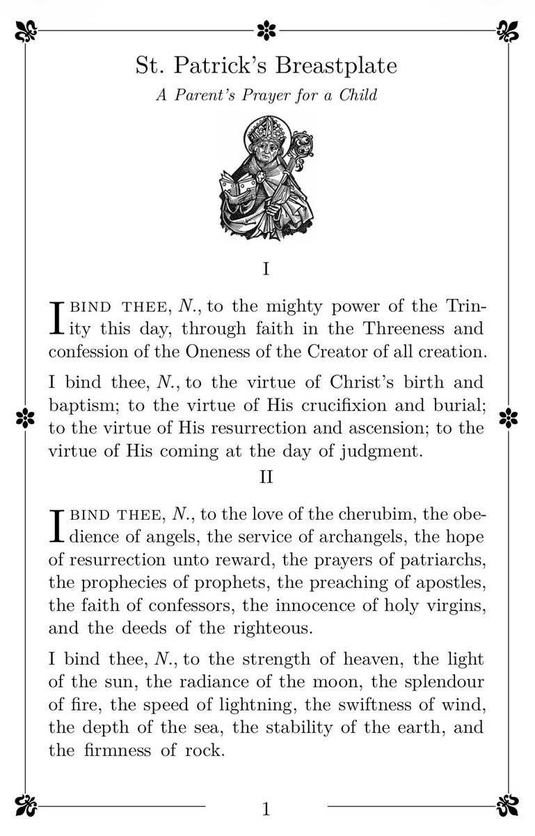 blessedabsalom's tweet photo. I’ve been praying St. Patrick’s Breastplate over my kids at bedtime, so I adapted a version specifically for parents to pray over their children. Sharing here in case anyone else wants to use it. https://t.co/1oNcVkrvUe