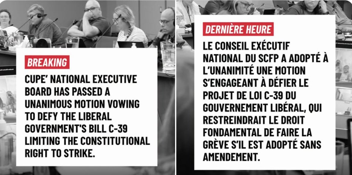 CUPEOntario's tweet photo. Great leadership by the national executive board of @cupenat, which passed a unanimous motion vowing to defy the Liberal government's Bill C-39 limiting the constitutional right to strike. Read more here:  https://t.co/CSK2rXYmk1
No to #billc39 #canpoli https://t.co/YE5BArKmC4