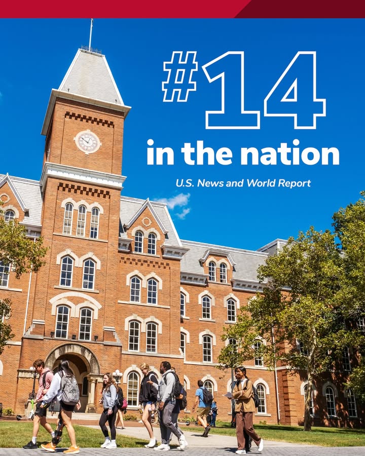 OhioState's tweet photo. We're climbing the ranks! 📈 @USNews named Ohio State as #1 in Ohio and #14 in the nation among public universities in the 2027 Best Colleges rankings.
 
“These rankings highlight the academic excellence across Ohio State. We are proud of the hard work and exceptional talent of our faculty, students and staff who support these nationally recognized programs.” - President Ravi V. Bellamkonda