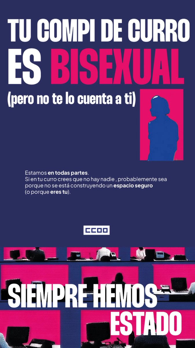 fssccoo's tweet photo. 🏳️‍🌈 Día de la Bisexualidad: reivindicamos la negociación colectiva como herramienta para lograr entornos laborales seguros e inclusivos donde las personas del colectivo LGTBIQA+ puedan ejercer derechos y libertades sin discriminaciones ni acoso

#OrgulloDeSer https://t.co/dfgKtyujll