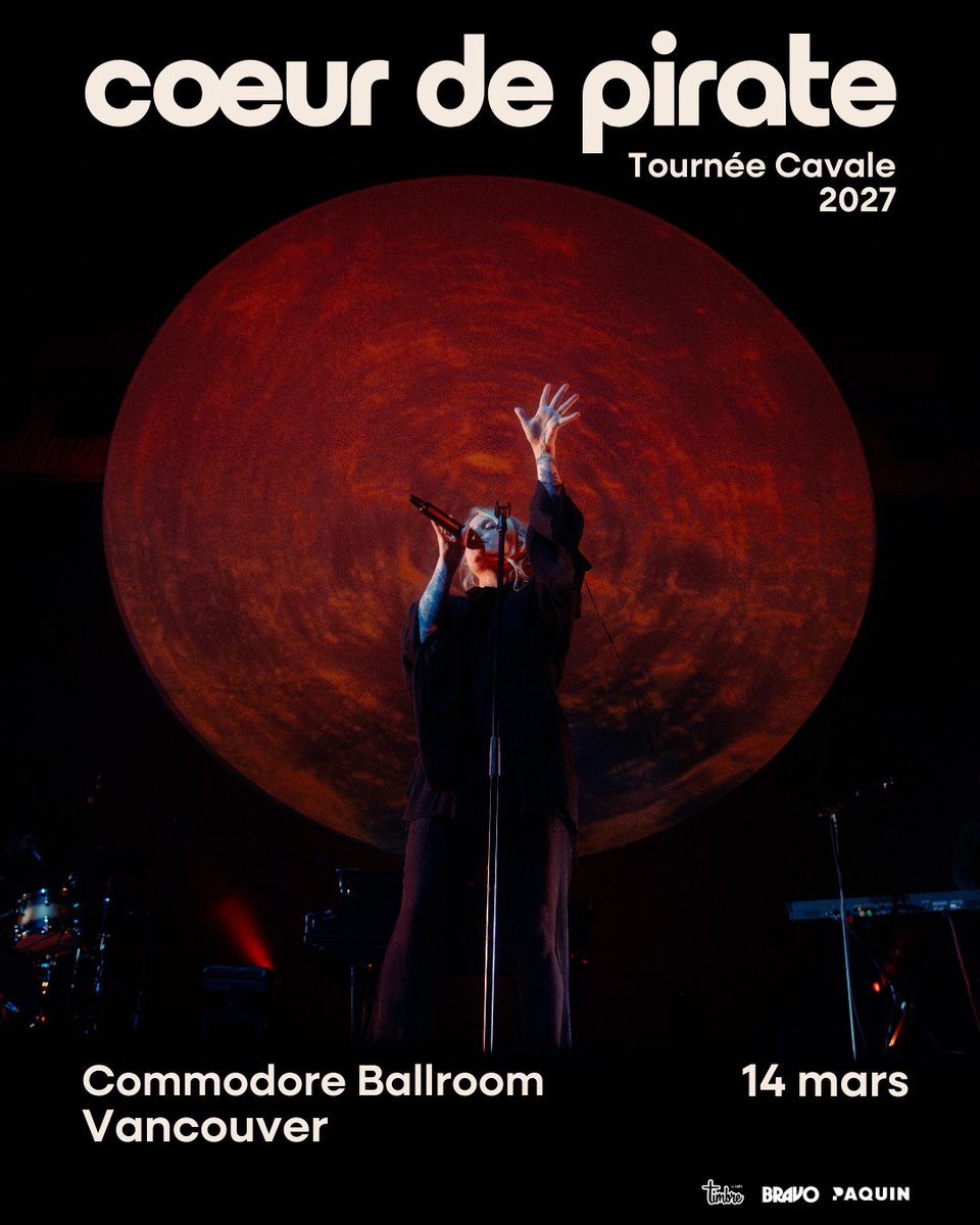 commodorevcr's tweet photo. JUST ANNOUNCED: Coeur De Pirate is coming to Commodore Ballroom on March 14, 2027. 

Tickets go on sale Friday at 10am. https://t.co/RayX1BYQfj https://t.co/6ZrBJ6eYPd
