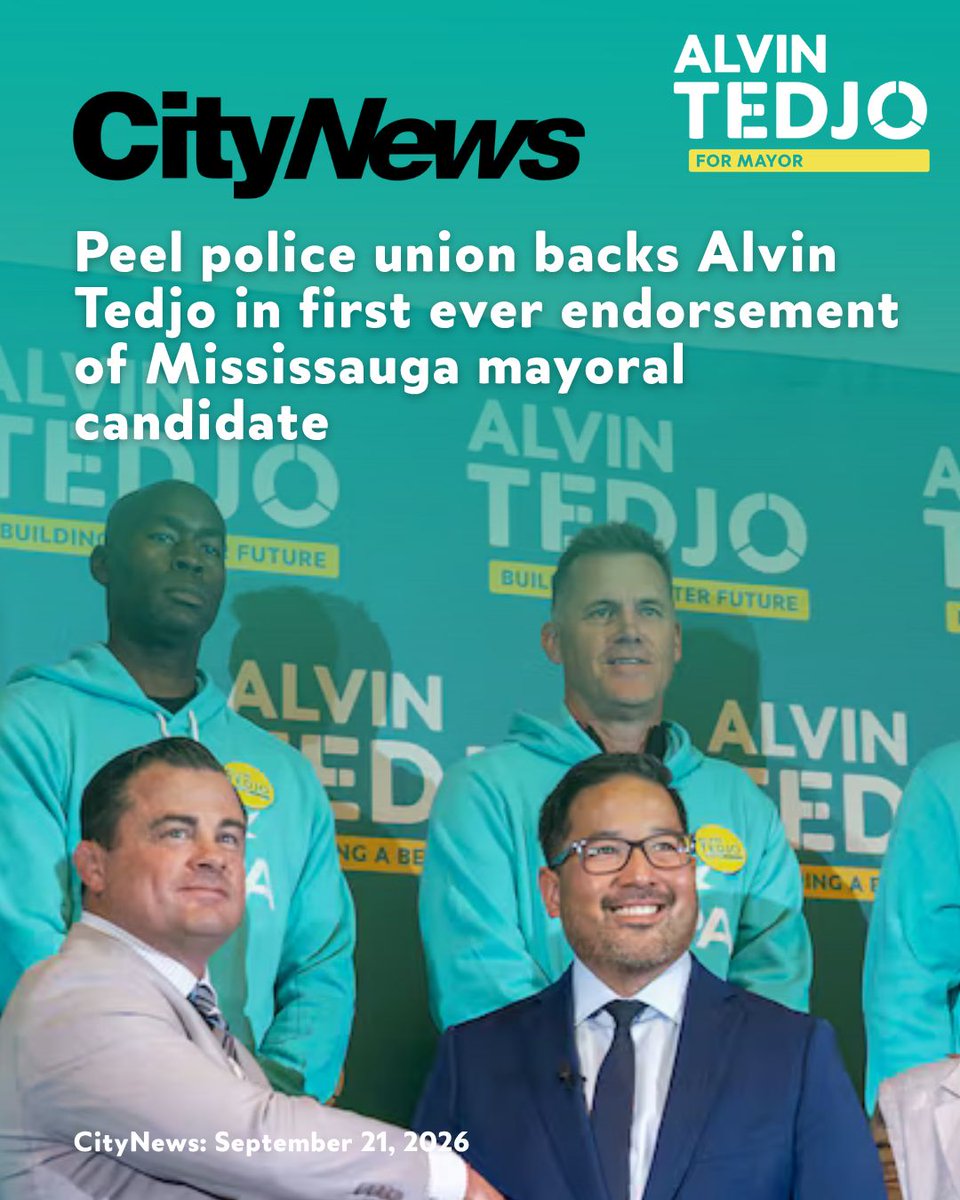 AlvinTedjo's tweet photo. We’re making waves across Mississauga! 🌊

For the first time in its history, the Peel Regional Police Association endorsed a candidate for Mayor of Mississauga, and I’m honoured to have earned their support.

They chose something different.

On October 26, you can too. https://t.co/KRccyAvegZ