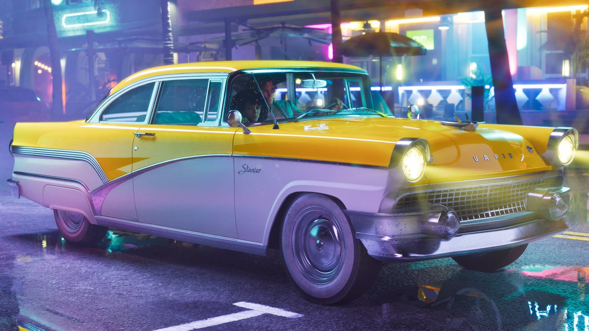 GTAVIBrief's tweet photo. REPORT: Pre-order Vintage Vice City Pack includes the two-tone '55 Vapid Stanier and Shore Court Garage near Ocean Beach. Garage comes with a weapon locker and Fence drop-off.

(via Rockstar)
Art: Rockstar. https://t.co/NtZgh3txwG