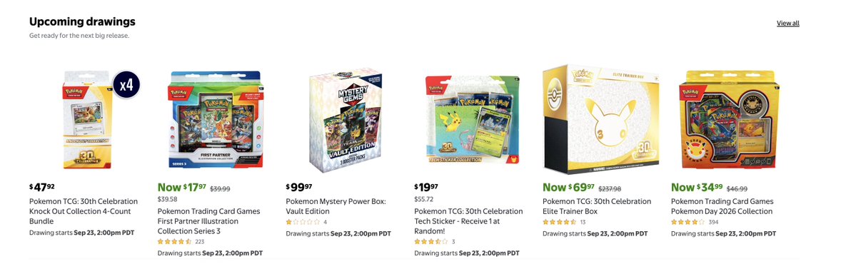 PokemonRestockr's tweet photo. Walmart’s Pokémon 30th Celebration drawings go LIVE TODAY at 2 PM PT / 5 PM ET in 3 HOURS✨  

Includes 30th ETBs, Knock Out Bundles, Tech Stickers & more

FREE to enter, no Walmart+ required 

Enter here: ➡️https://t.co/0VishtmyUi

I’ll alert when entries open! 🔔  

#PokemonTCG #Pokemon #ad