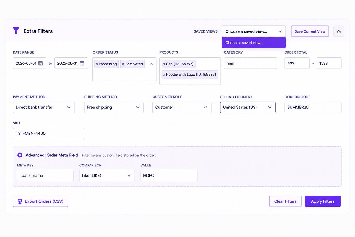 kartechify's tweet photo. Spent 10 minutes finding #WooCommerce orders today?
Extra Order Filters lets you filter by date, product, SKU, country, payment method, coupon & more — in one click.
👉 https://t.co/I6EykRmmPD
#WordPress #Website #eCommerce #Plugin #Extension #OrderFilters #TimeSaver #Agency https://t.co/kOKTQXHnd9