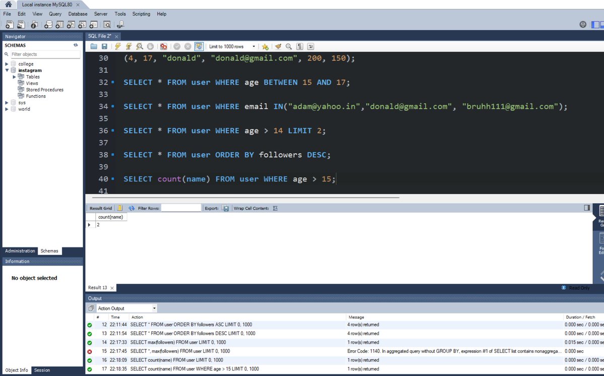 techwalaguy's tweet photo. Day 37 of #100DaysOfCode 🔍

What I covered today:
✅Essential MySQL Clauses (WHERE, ORDER BY, GROUP BY, HAVING, LIMIT)
✅Comparison &amp; Logical Operators (LIKE, BETWEEN, IN, AND, OR, NOT)
✅Filtering and aggregating data to write precise database queries

#webdev #mysql #sql https://t.co/5qwK78EUgD