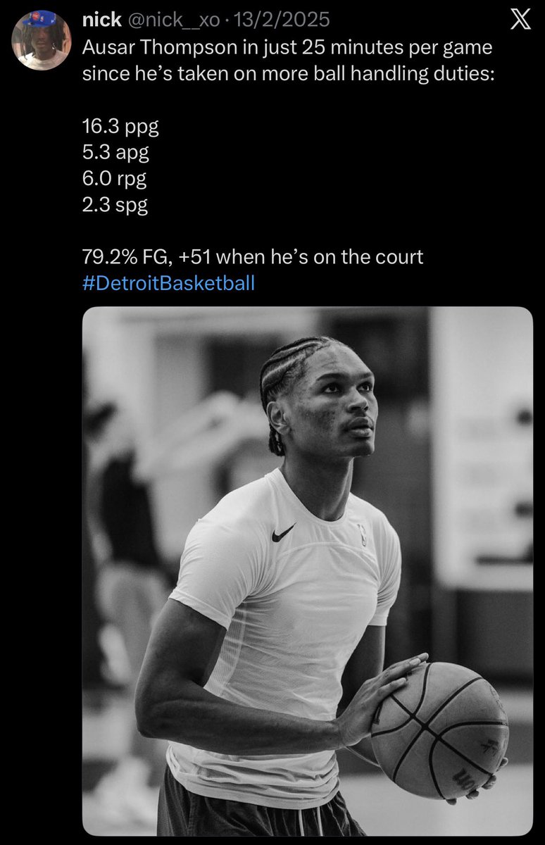 ausarsattorney's tweet photo. Feb 2025 showed us the vision

Then first 10 games before the injury last season he avg 15/8/5 with a career high on-ball% while the team went 8-2

Needs consistent opportunity and aggression https://t.co/VpkBtZdajq