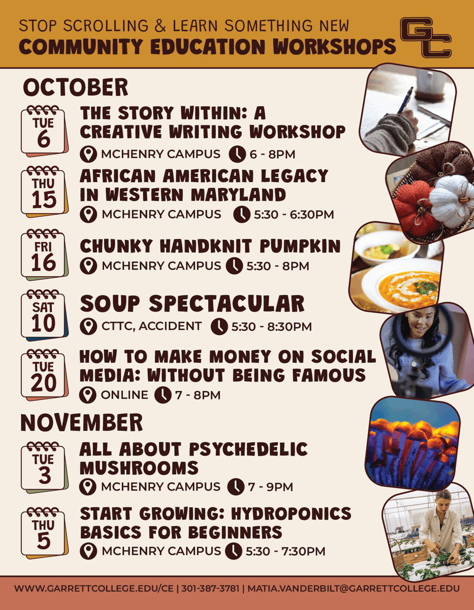 GC_CEWD's tweet photo. 🍂 Stop scrolling &amp; learn something new! Explore fall Community Education classes in cooking, crafts, writing &amp; more: https://t.co/LSw2jetfSX https://t.co/oGs5zeig5B