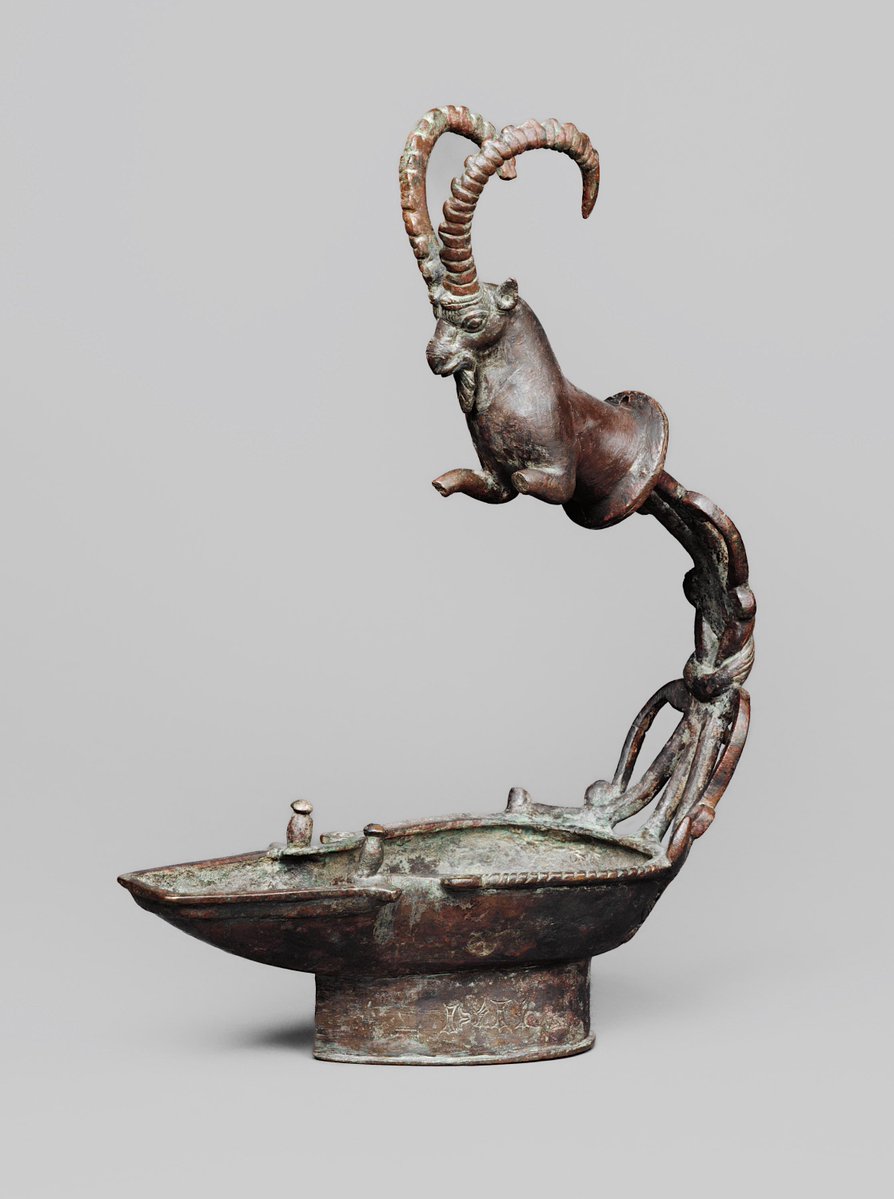 yazidihimyari's tweet photo. Yemeni bronze lamp adorned with a leaping ibex. The ibex was an important motif in Ancient South Arabian iconography and was associated with the moon god. https://t.co/TWmgKudjVr