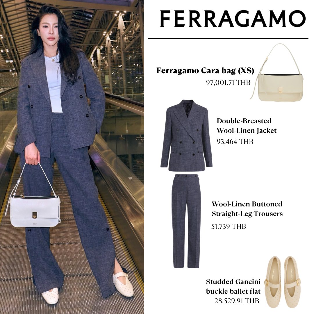fayesunflower14's tweet photo. Faye (@malisorn00) in her airport look, en route to Milan to attend the upcoming Ferragamo Spring/Summer 2027 fashion show on Saturday, September 26, 2026, at 4:30 PM (Thailand time).
.
.
Brand : @Ferragamo 

FAYE BOUND FOR MFW
#FerragamoXFaye
#FerragamoSS27
#Ferragamo
#MilanFashionWeek
#FayePeraya #ฝ้ายพีรญา