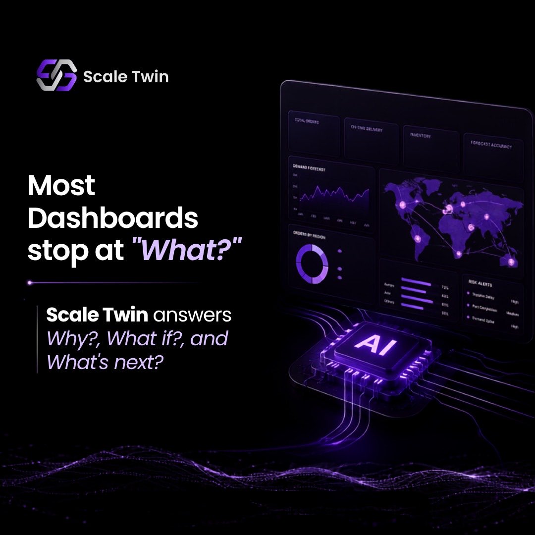 scale_twin1's tweet photo. The future of manufacturing isn't about more data it's about smarter data.
Connect existing data, turn it into predictive intelligence, and simulate decisions before execution. That's how supply chains move from reacting to predicting.
#ScaleTwin #SupplyChain https://t.co/7D9oqgS9FN