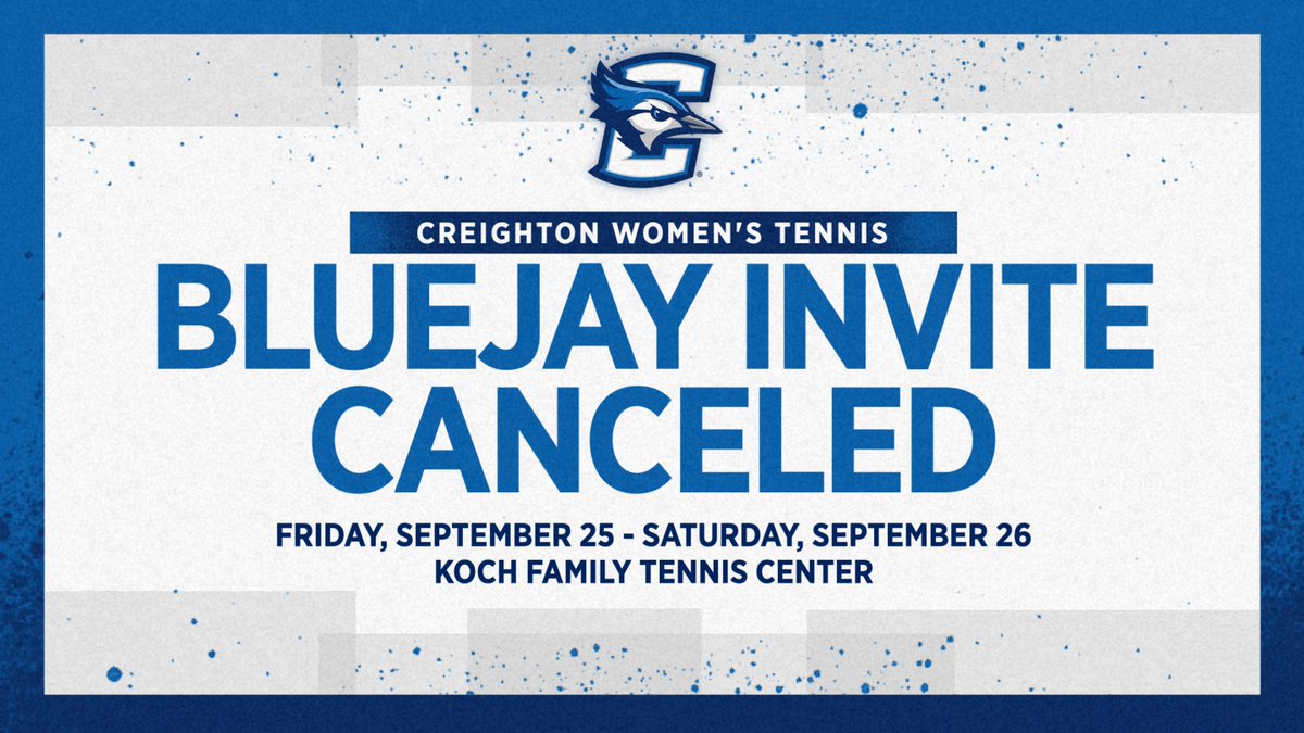 creightonW10S's tweet photo. 🚨SCHEDULE UPDATE🚨  

Due to the threat of inclement weather in the Omaha area this weekend, the Bluejay Invite has been canceled. 

#GoJays https://t.co/QPfz7oB0wC