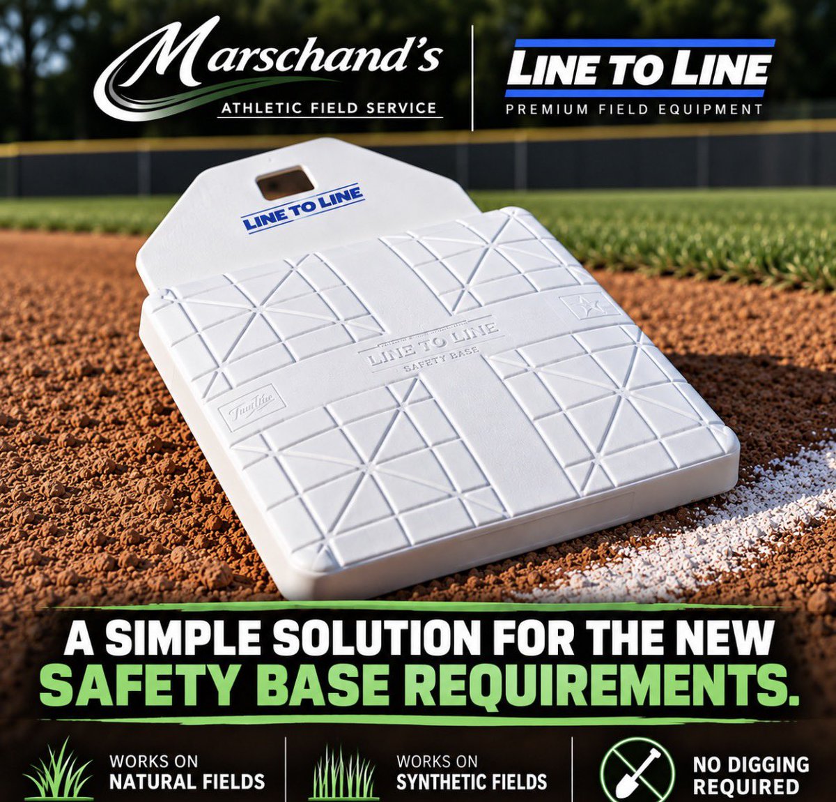 BlakeMarschand's tweet photo. Proud to be a vendor for Line to Line. With the new first base safety requirements coming this spring, this is an easy and affordable solution. Requires no digging. @LinetoLineLLC #marschandsafs https://t.co/PZt0vSbRd9