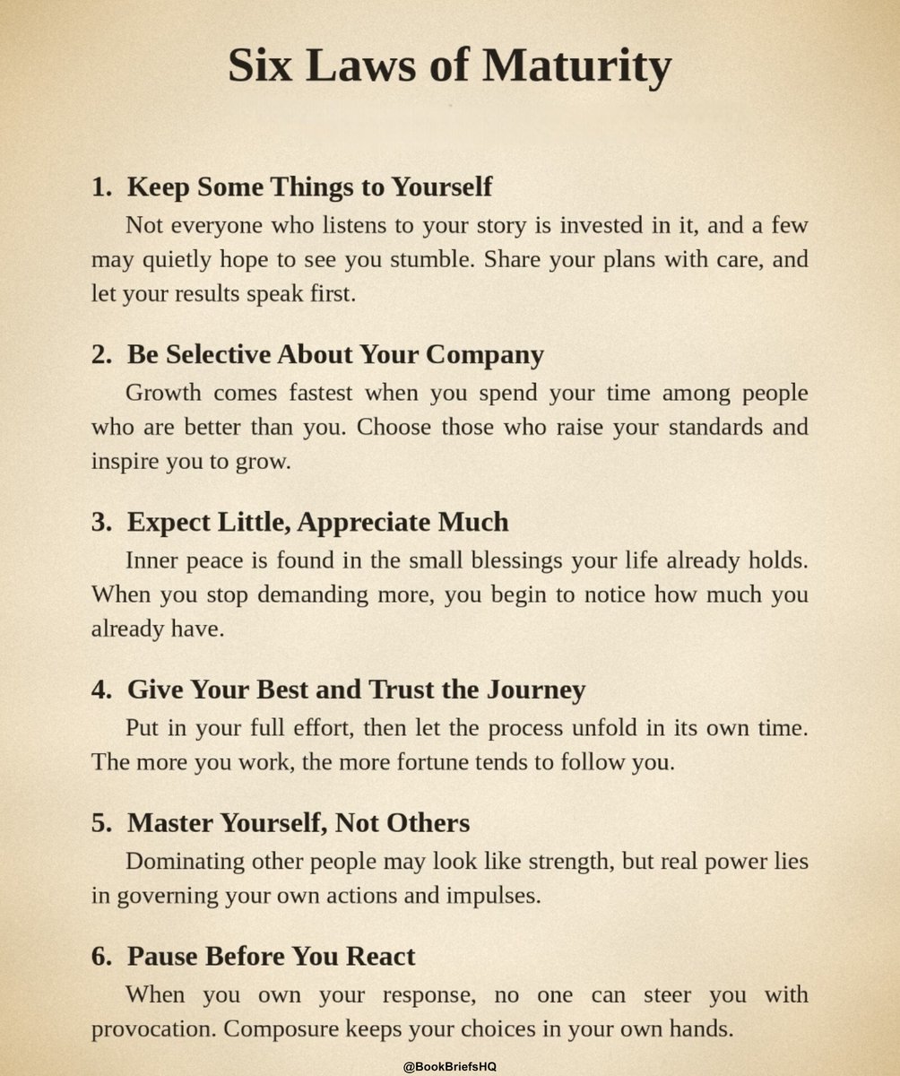 BookBriefsHQ's tweet photo. Six Laws of Maturity https://t.co/YYavYehKA6