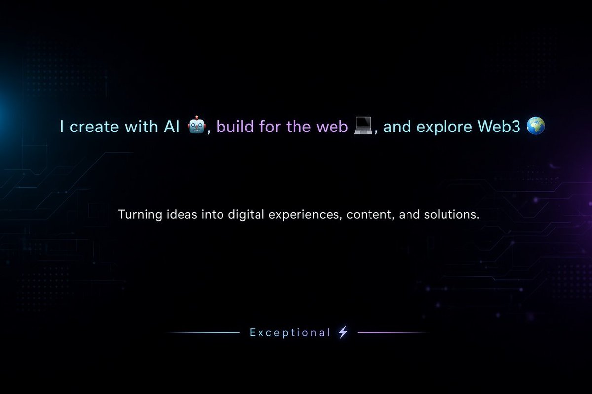 AbegunrinSamuel's tweet photo. I create with AI 🤖, build for the web 💻, and explore Web3 🌐.

Turning ideas into digital experiences, content, and solutions.

Exceptional ⚡ https://t.co/QiYqaMaQbl