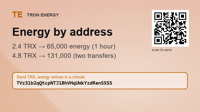 Cassiechar7x's tweet photo. 65,000 energy · 2.4 TRX · 1h
4.8 TRX → 131,000 energy
Works at 3am, same as noon
Address : TVz31b2qQtcpNTJ1BhVHqUWkYzdRenSSSS
Energy is delegated automatically ⚡
#feesaver #LowGasFee https://t.co/Ku1UOyCkkU