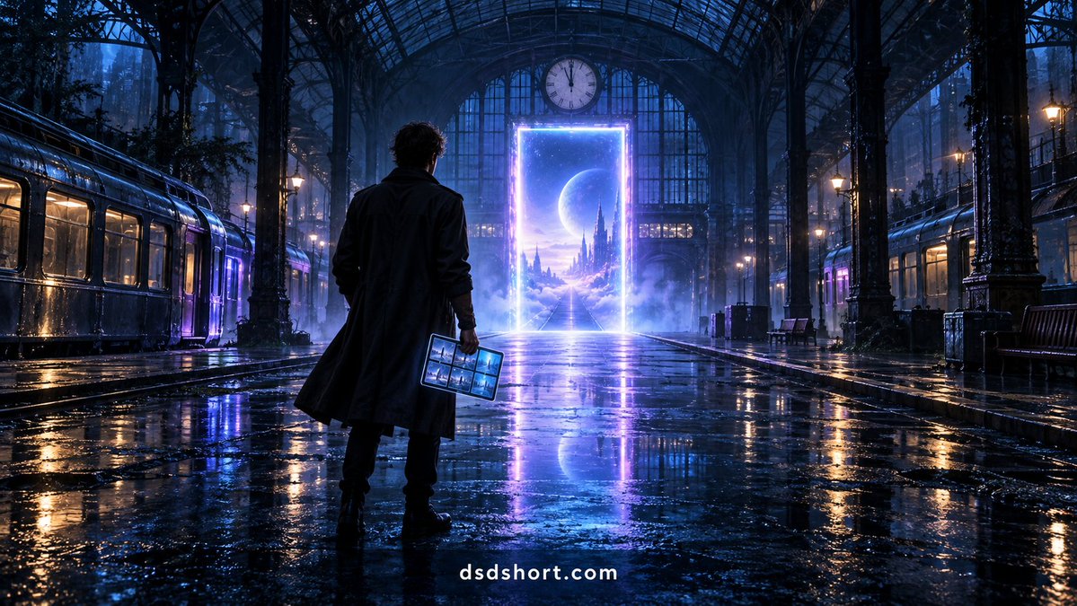 DSDAIFactory's tweet photo. 如果这一扇门通向你最想拍的世界，你会让角色先看见什么？夜雨、旧车站、另一颗星球——一个画面就能成为短剧的第一幕。先定氛围，再补人物目标，故事会自然长出镜头。今晚，把你最想拍的“门后世界”留在评论里。
#AI短剧 #AI视频 #创作灵感 https://t.co/GLzOpw6RbR