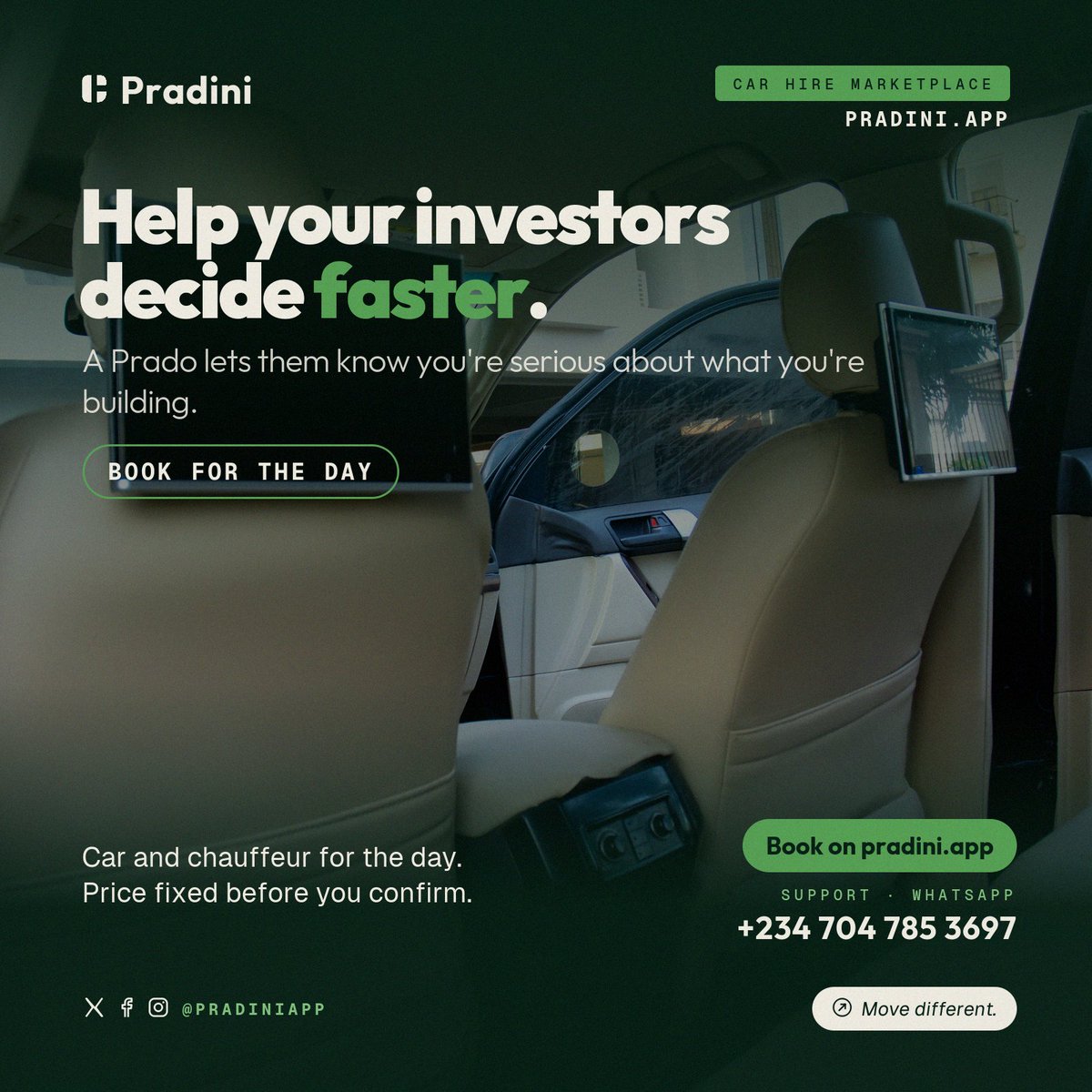 pradiniapp's tweet photo. Some signals are in the deck. Some are in the driveway.
Pitch like a founder. Arrive like a Series A.
Book a Prado for the day. https://t.co/19Li0MLiez https://t.co/5BzLpnLQXQ