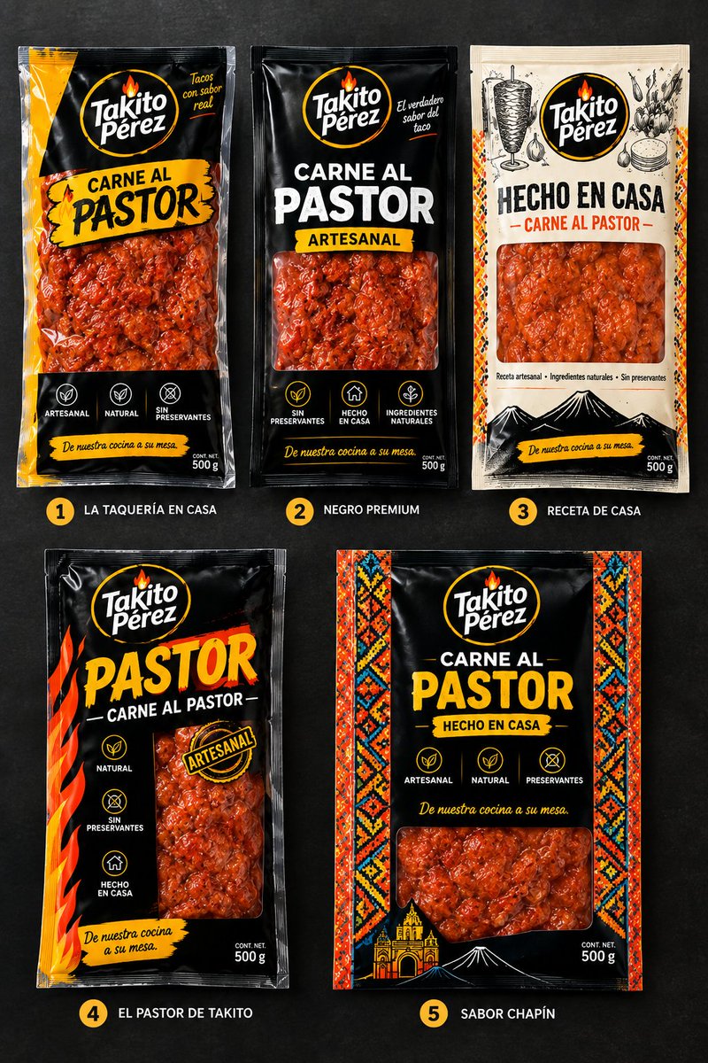 takitoperezgt's tweet photo. Aiuuuura! 

Viendo los empaques de esta fotografía, y estando uds en el supermercado con antojo de prepararse una comida, unos tacos, que empaque les llama más la atención? Cuál elegirían:

1,2,3,4 ó 5 ? https://t.co/PvlS2YaMwj