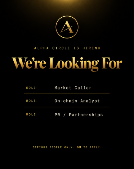 AlphaC_'s tweet photo. Alpha Circle is hiring.

Looking for:market callers, an on-chain analyst, and PR/partnerships people who can actually bring value.

Serious people only — if you know the space and want in, DM @Giovaeu . https://t.co/Mb22WHOZNV