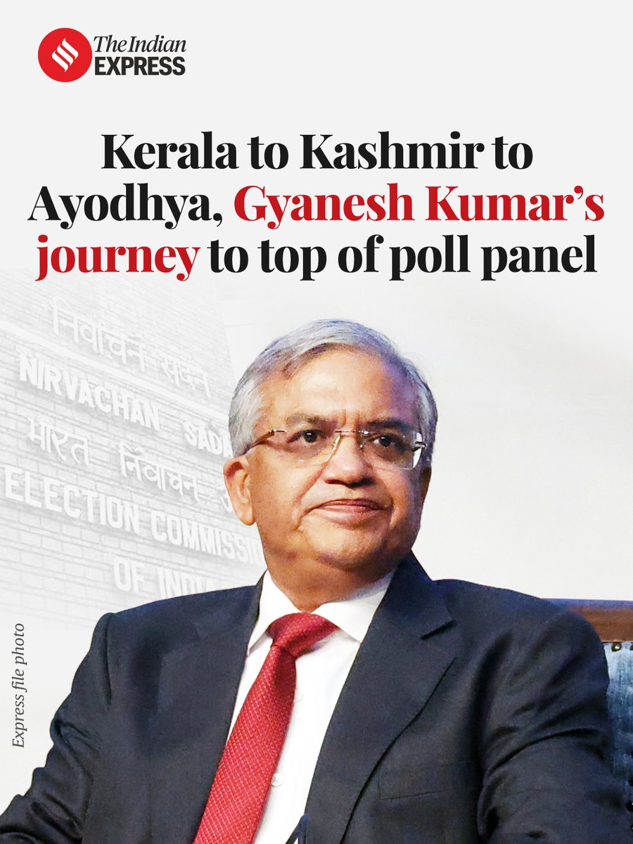 IndianExpress's tweet photo. From Kerala to Kashmir to Ayodhya, Gyanesh Kumar’s career has taken him through key government roles before he became Chief Election Commissioner.

Read: https://t.co/mE6MN1Dd70 https://t.co/eUO78g9hIz