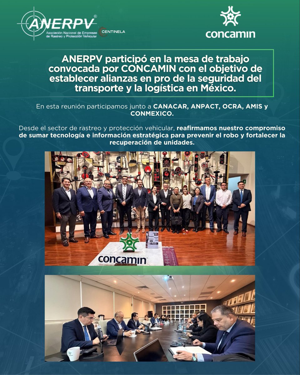 anerpv_mx's tweet photo. #ANERPV participó en la mesa de trabajo convocada por @CONCAMIN con el objetivo de establecer alianzas en pro de la seguridad del transporte y la logística en México.
En esta reunión participamos junto a @canacarmexico @Anpact #OCRA #AMIS y CONMEXICO. https://t.co/C8obTnF1Aj