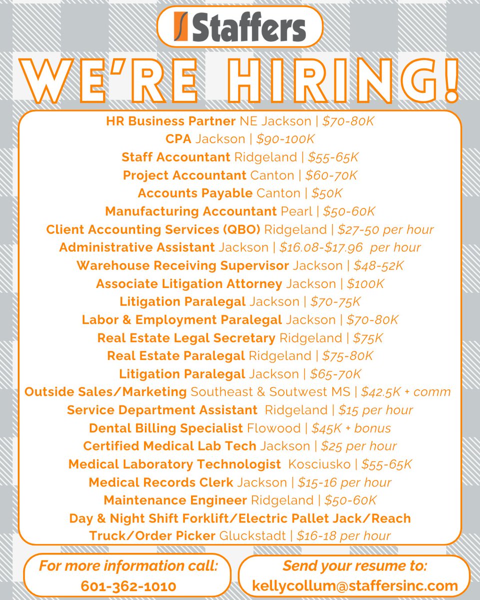 StaffersInc's tweet photo. ✨ Your next career move starts here!
Don’t let the right opportunity pass you by. Explore our current openings, find a position that fits, and take the next step toward your goals.
👉 Check out our job board: https://t.co/uWTvhpOWN1
#MississippiJobs #ApplyToday #StaffersInc https://t.co/hTvsAzTek7