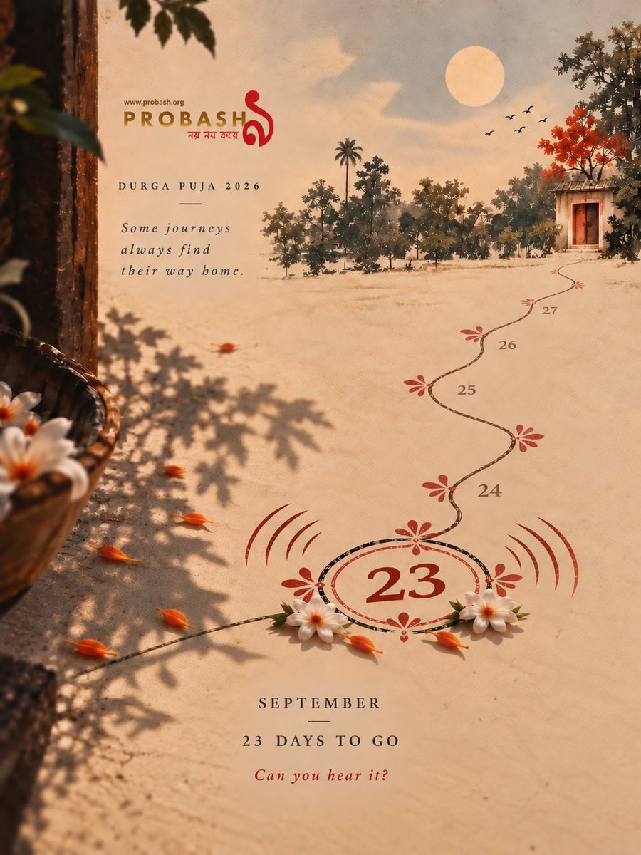 Probash_Co's tweet photo. Listen closely. Something is getting nearer.

The path has begun.
Today, there’s something else in the air.

A rhythm, faint at first.
Almost too distant to hear.

But if you know the sound of autumn,
you know what it means.

23 September | 23 days to go.

Can you hear it? 🥁 https://t.co/agn3iruZkQ
