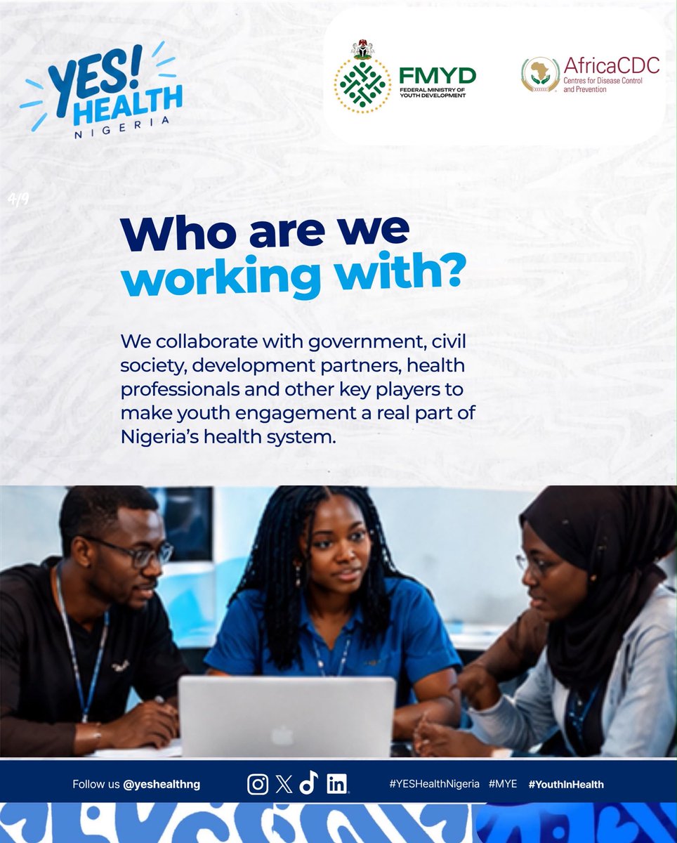 fmydNG's tweet photo. Young people are everywhere in health conversations.
Are they actually being heard?
Swipe through to meet YES! Health Nigeria and see why we exist.
#YESHealthinaction #YESHealthNigeria #MYE #youthinhealth https://t.co/8Hc0gBb9AG