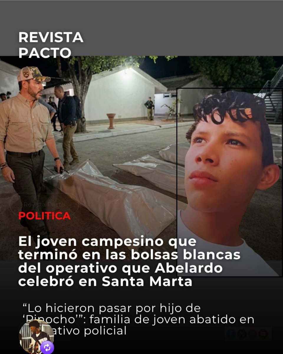 Mafalda_2020_'s tweet photo. ¿Estamos ante el regreso de los falsos positivos? 😩
Ricardo Andrés Rodríguez tenía apenas 18 años. La Policía lo presentó como integrante de las ACSN y hasta se informó que entre los muertos estaba un supuesto hijo de alias “Pinocho”. Hoy su familia dice que Ricardo era un trabajador del campo, que no pertenecía a ningún grupo armado y que habría intentado entregarse.
Esto no puede despacharse con un comunicado y siete cuerpos contados como “bajas”. Fiscalía y organismos de control tienen que esclarecer exactamente cómo murió este joven. Colombia ya conoce demasiado bien lo que ocurre cuando primero se mata y después se pregunta quién era.